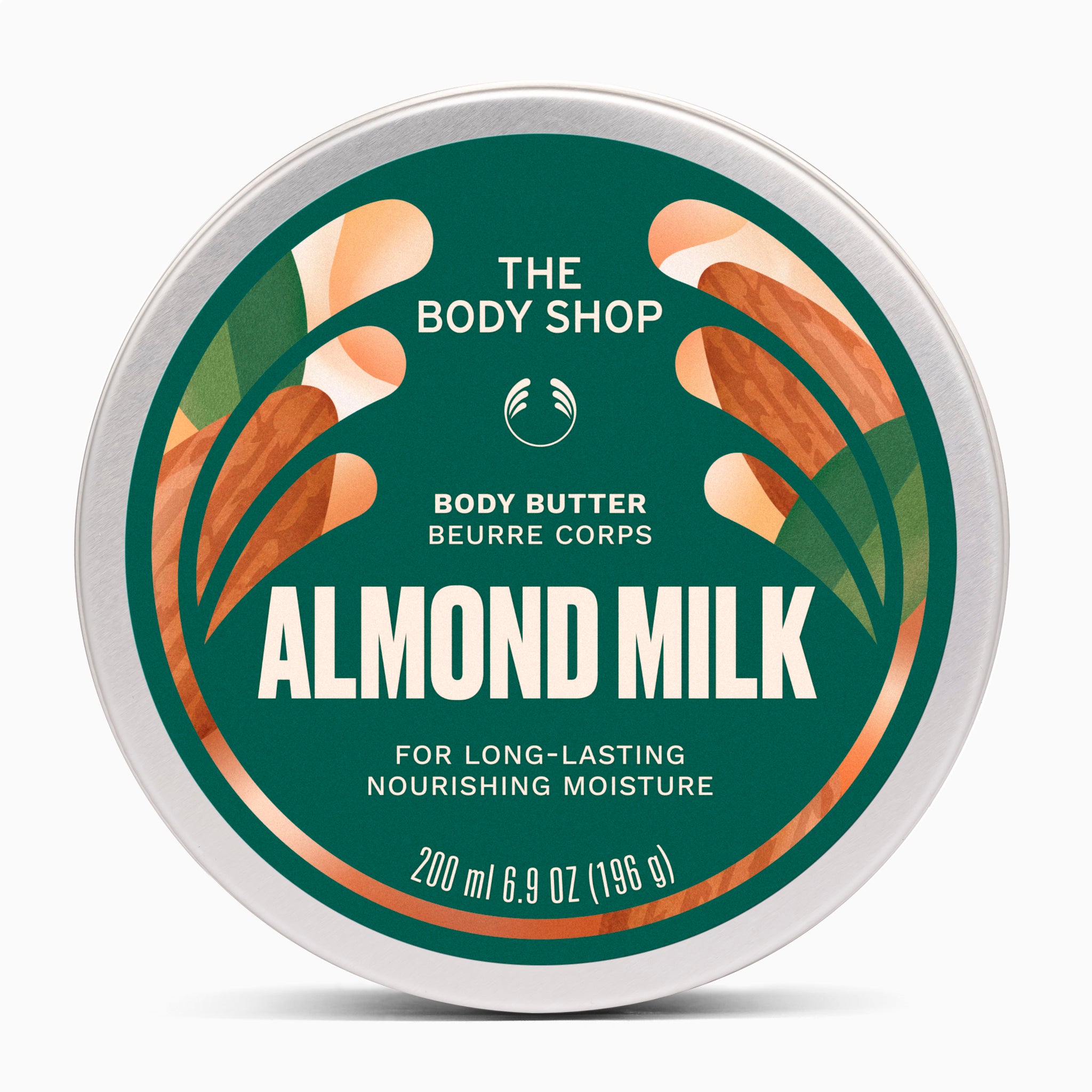 Almond milk product pack shot on grey background | The Body Shop