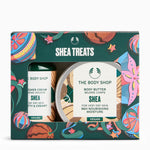The Body Shop Shea product set with shower cream and body butter in a decorative christmas box.