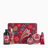 Collection of The Body Shop Cranberry products with a Christmas patterned box on a white background.