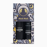 Packaging of The Body Shop Black Musk products with decorative design.
