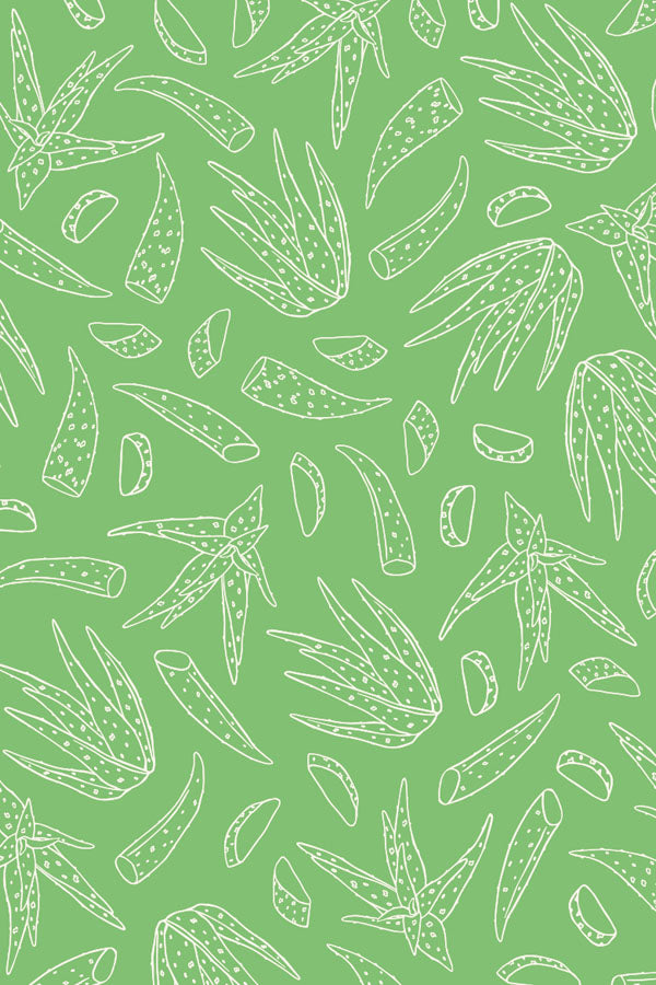 Pattern of white leaves on a green background